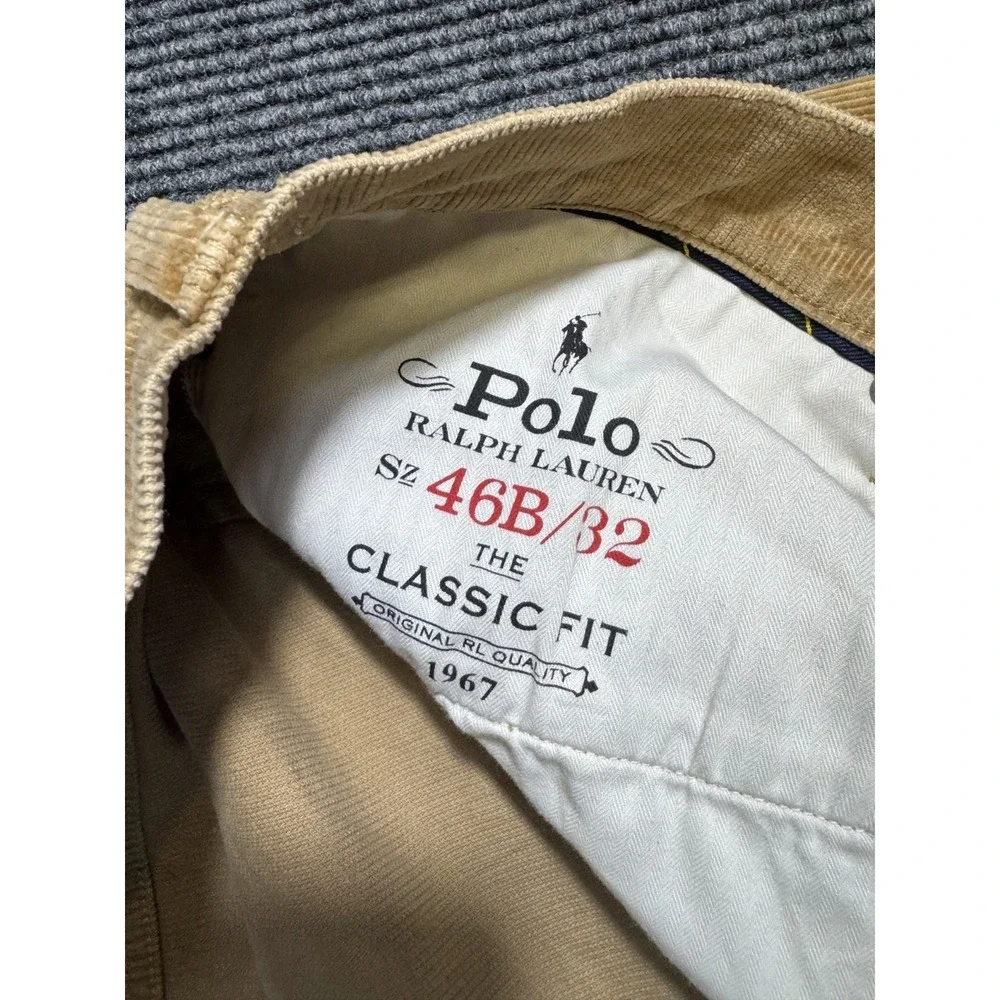 Polo Ralph Lauren Corduroy Pants Mens 46B 46x29 Tan Classic Fit Straight Leg